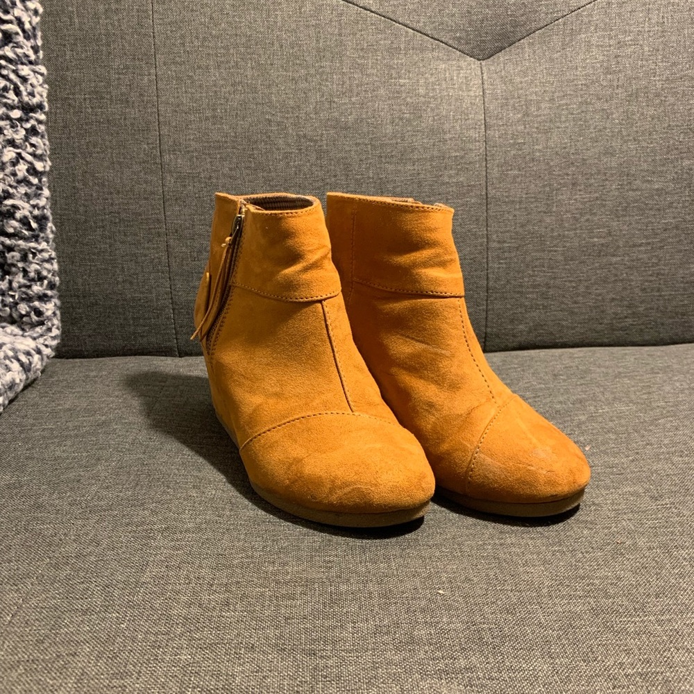 Attention brand chestnut wedge heel booties